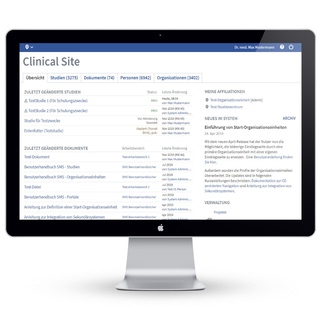 Healex ClinicalSite – Studienmanagement Dashboard